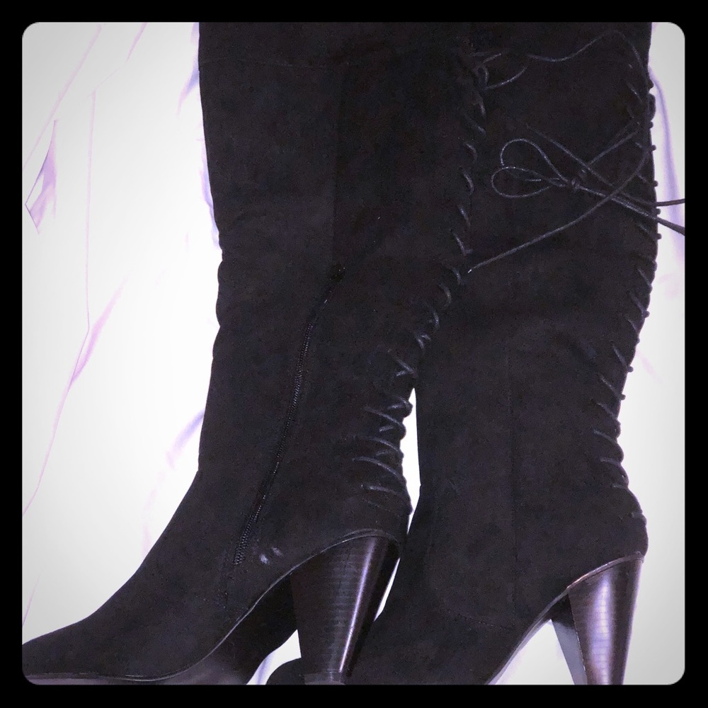 Thigh high vegan suede boots